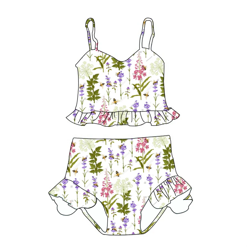 Wholesale Kids Baby Two-Piece Swim Set Custom Printing Summer Bathing Swimsuit Baby Sweet Swimwear with Ruffles - Image 3