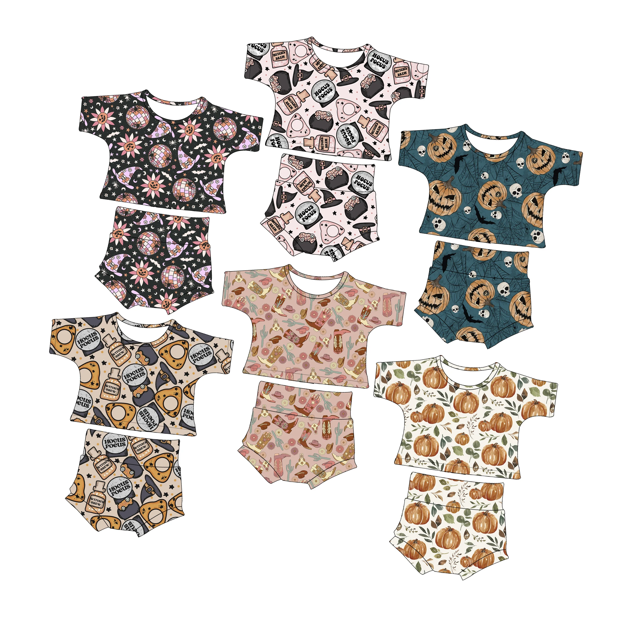 Children's Clothing Halloween Costume Design Kids Boy Girl Clothing Sets Top Bell Bottom Romper Shirts Shorts Pants - Image 2