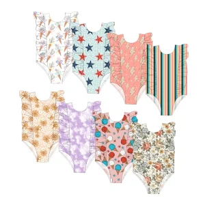 Wholesale Baby Girl One Piece Swimwear Custom Printing Cute Ruffle Style for Summer Beach Wear