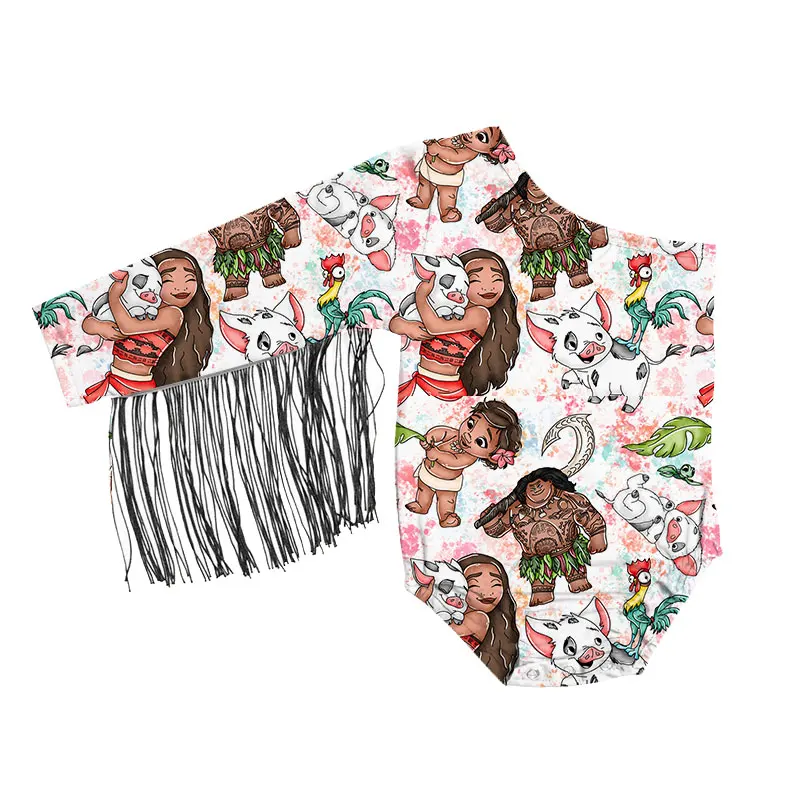 Baby Fashion One Shoulder Fringe Jumpsuit Custom Printing Comfortable Milk Silk Fabric Children's Boutique Clothing - Image 2