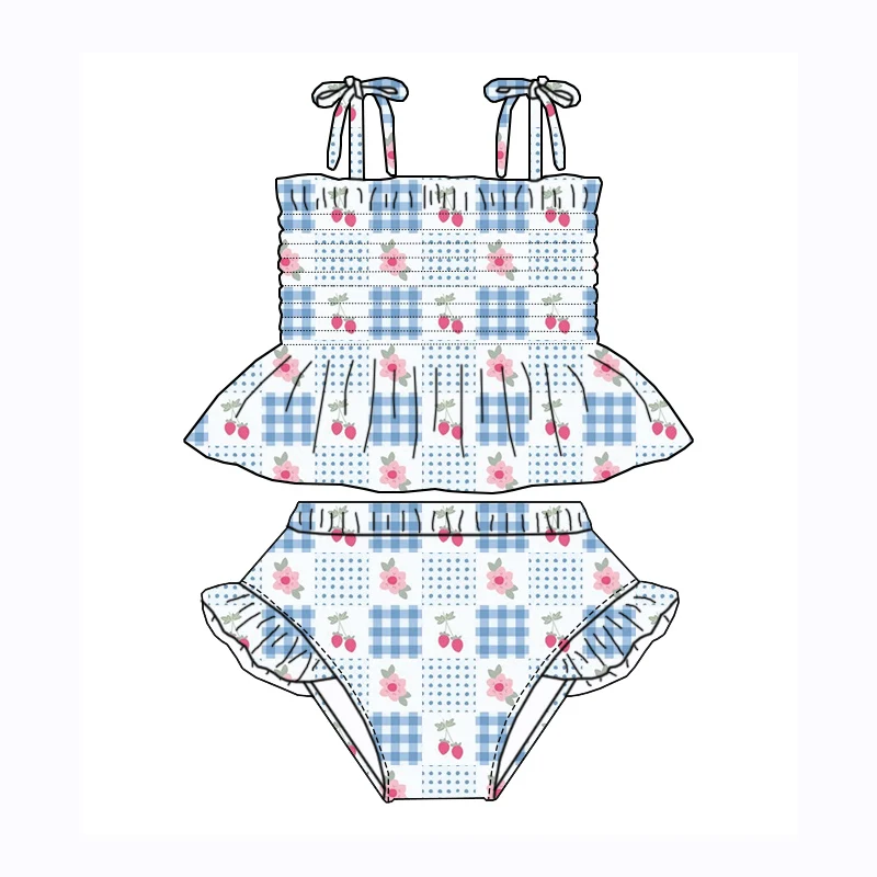 Factory-made Custom Printed Size Girls' Swimming Suit Set with Elastic Waistband, Top and Skirt for Girls' Swimsuits - Image 5