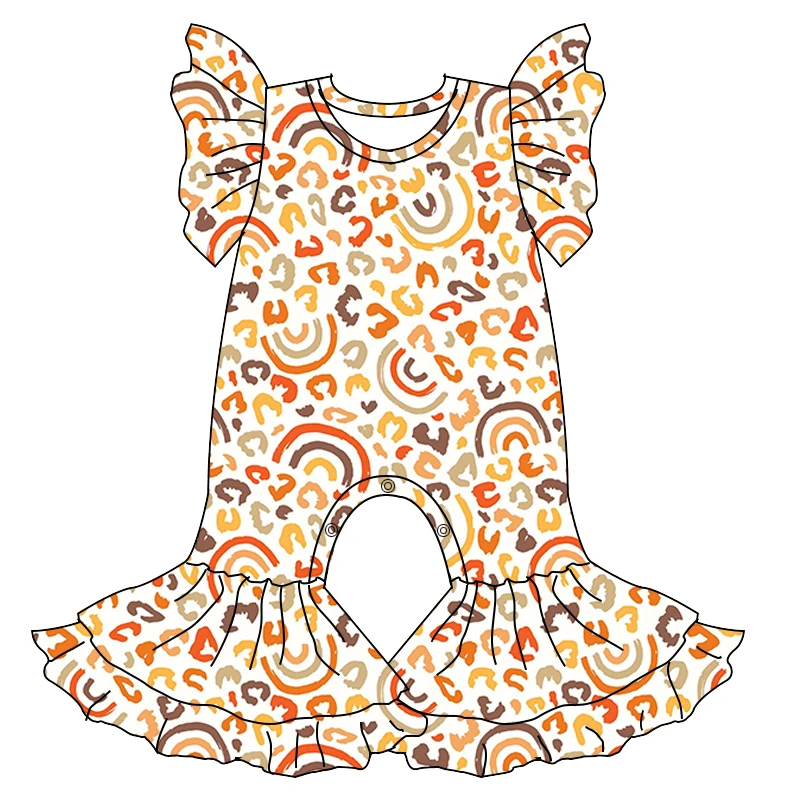 OEM Fall Double Layer Bells Girl One Piece Ruffle Romper Round Neck Milk Silk Fabric Jumpsuit Newborn Baby Clothes - Image 4