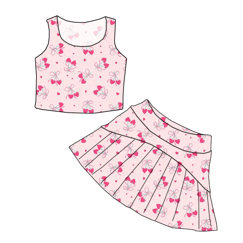 High-quality Summer Girl Sleeveless Top Paired with Short Skirt Set Custom Printed Children's Clothing - Image 4