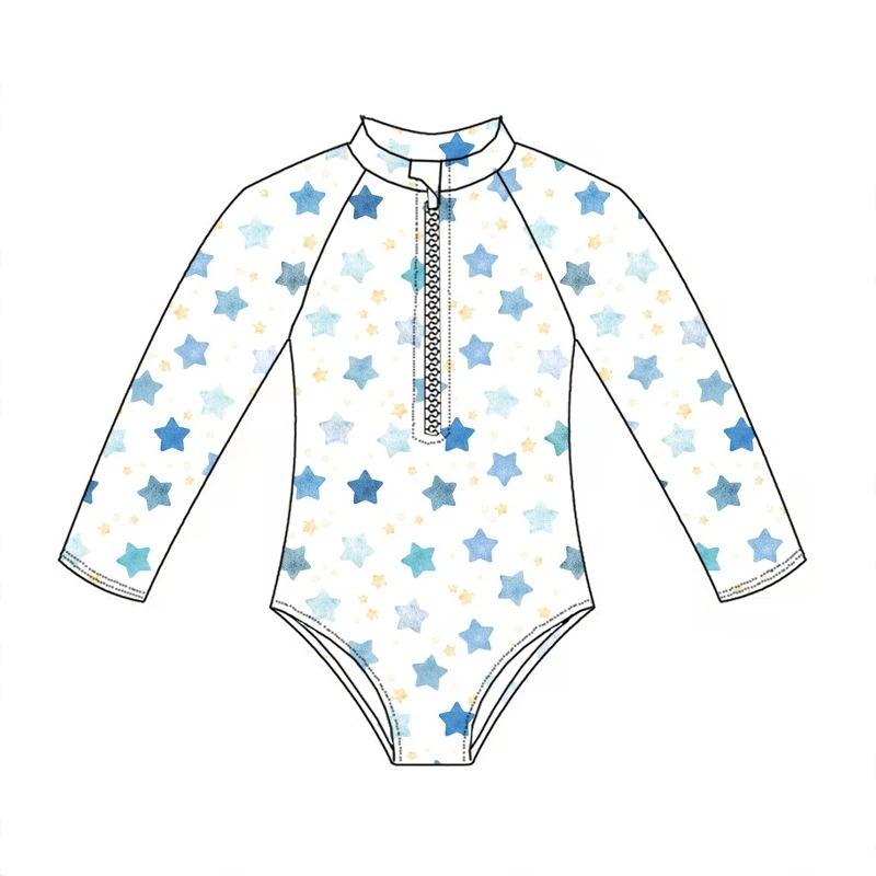 High-quality Summer Children's Long-sleeved Swimsuit Sun-protective Quick-drying Fabric Children's One-piece Swimsuit - Image 4