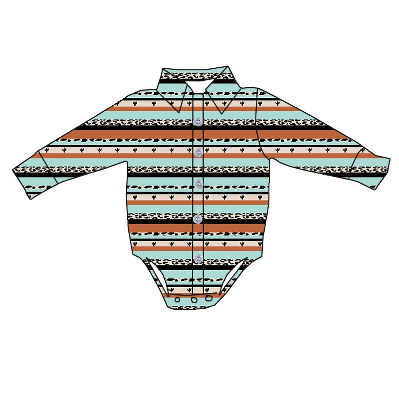 New Design Baby Rompers Long Sleeve Button up Romper Western Custom Print Toddler Boys Leotards - Image 6