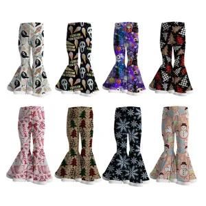2023 Latest Fashion Girl Velvet Fabric Winter Bell Bottoms Boutique Kids Clothes Custom Design Children Trousers