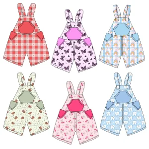 Customized Summer Toddler Girl Fashion Drawstring Work Uniform One-piece  with Pocket Design on the Chest - Girls' Clothing