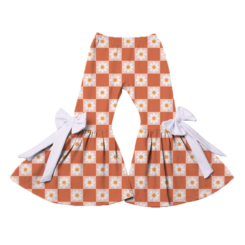 Fashion Baby Girls Bells Children Long Pants Checkered Printings with Two Bows Flare Pants Kids Bell Bottom - Image 5