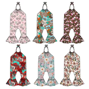 Wholesale Kids Clothing Children Girl Tie up Lovely Kid's One Piece Custom Prints Girl Long Jumpsuit