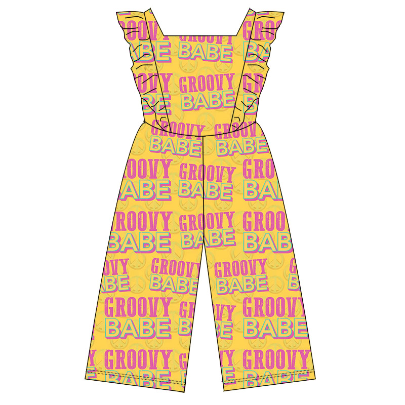 New Arrival Boutique Ruffle Sleeve Wide Leg Design Loose Style Girl One Piece Romper Round Neck Kids Baby Jumpsuit Overall - Image 6