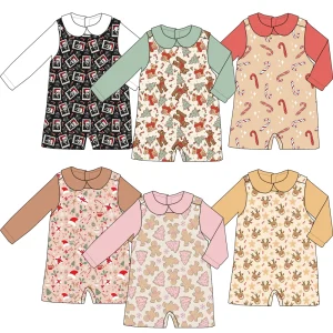 Fall Children's Clothing Long-sleeved Buttoned Belt Pants Jumpsuit Custom-made with Christmas-themed Patterns Baby Clothing