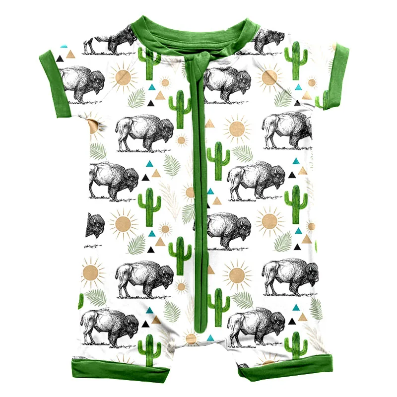 New Arrival Boy Romper With Zipper Short Sleeve Short Pants Western Pattern Bamboo Fabric Summer Newborn Baby Pajamas - Image 6