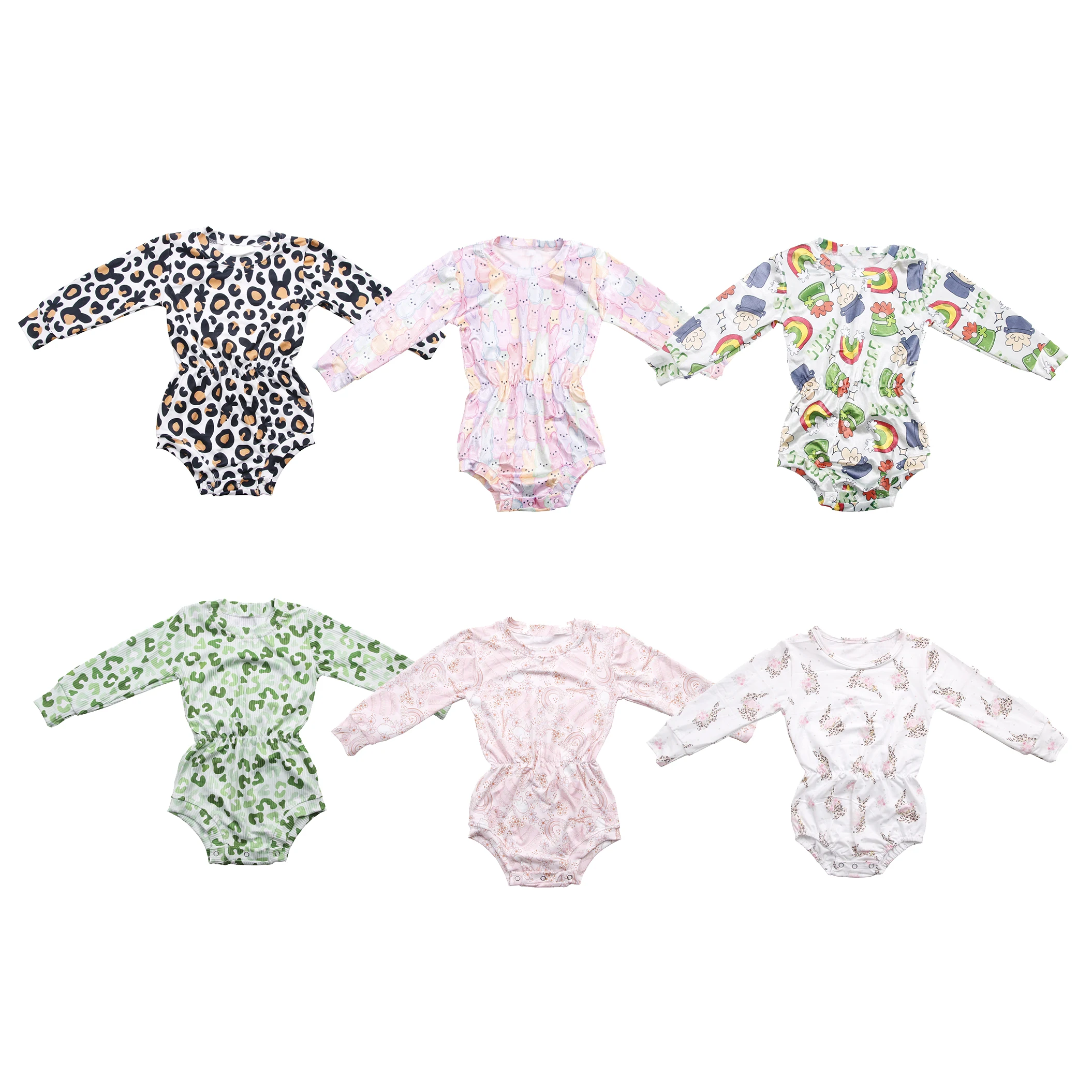 High Quality Kids Baby Printing Romper Children Long Sleeve Clothes Soft Baby Ribbed Fabric Romper