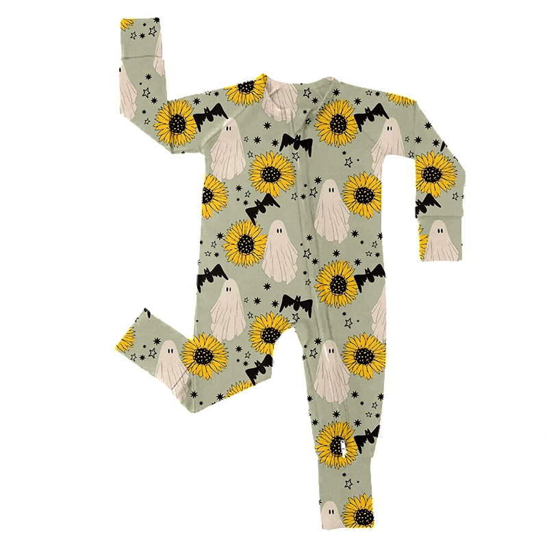 Wholesale Baby Clothing Halloween Fall Children Custom Printed Bamboo Pajamas Baby Long Zippy Romper - Image 5