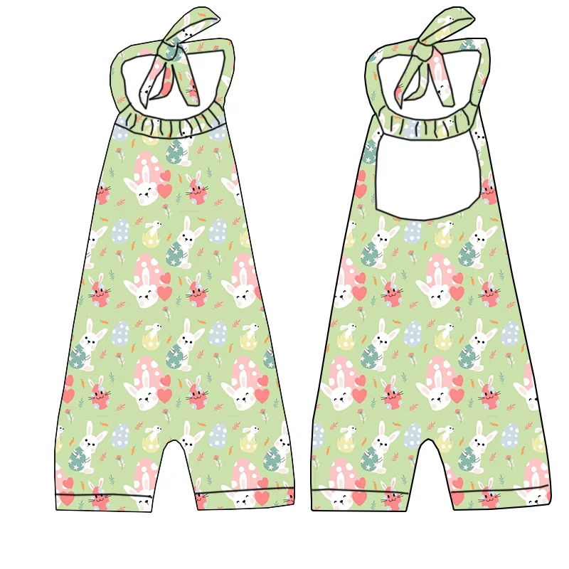 High-quality Custom-made Cute Rabbit-pattern Little Girl Tie-on One-piece Made of Bamboo Fiber Fabric, Children's One-piece - Image 4