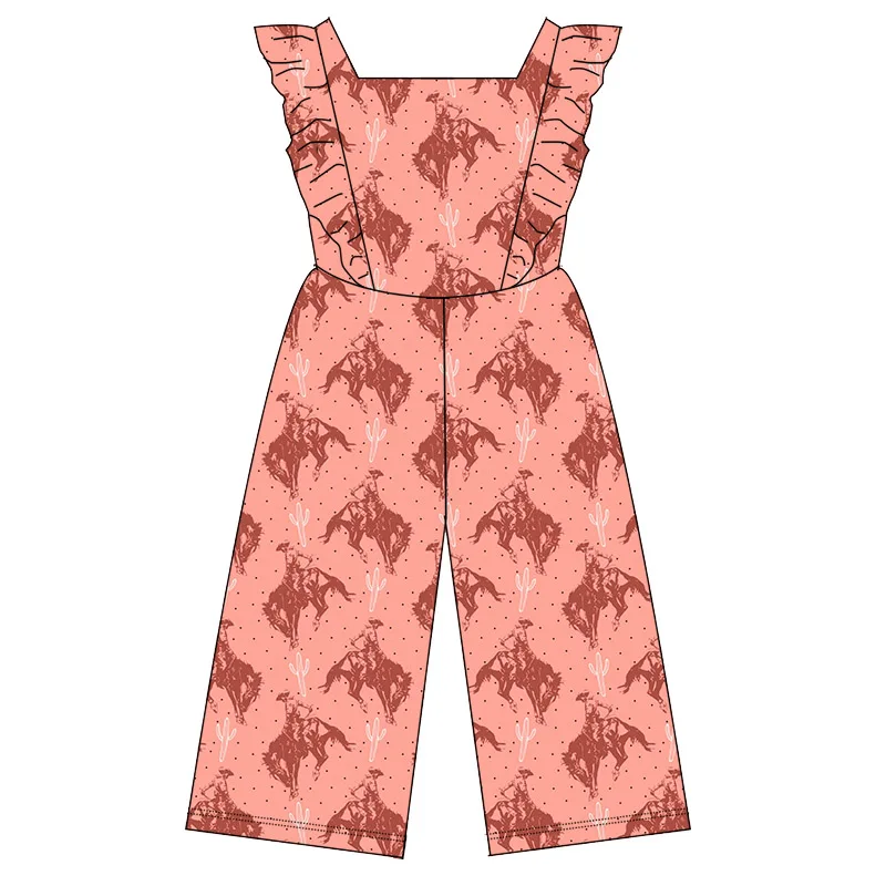 New Arrival Boutique Ruffle Sleeve Wide Leg Design Loose Style Girl One Piece Romper Round Neck Kids Baby Jumpsuit Overall - Image 4