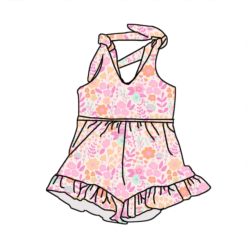Newest Fashion Girl Clothing Custom Design Soft Fabric Tie Ruffle Shorts One Piece Toddler Girls Romper - Image 6