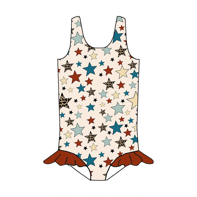 New Girls One Piece Swimwear Beachwear Custom Printing with Ruffles Lovely Girls Bathing Suits - Image 2