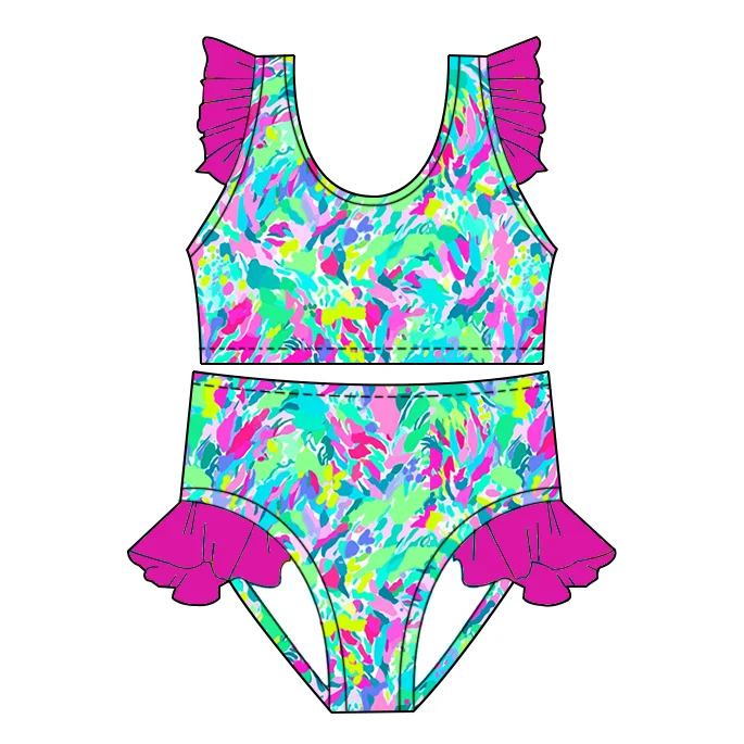 Low MOQ Wholesale Girls Custom Printing Summer Two-Piece Bathing Swimsuit Baby Fashion Design Sweet Swimwear - Image 5