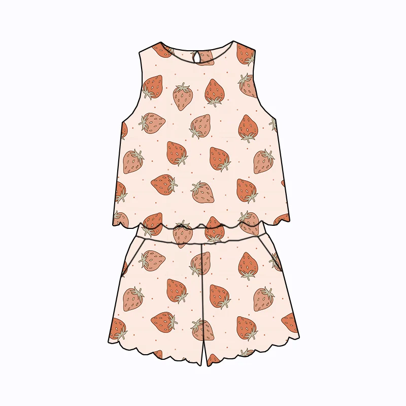 Summer Girls' Custom Casual Suit with Comfortable Fabric, Customizable Logo, Sleeveless Shorts Children's Set - Image 3
