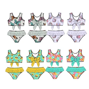 Huorong Custom Swimwear for Girls Summer Tie Front Leopard Print Bikini OEM Two Piece Swimsuit Casual Style for Toddlers