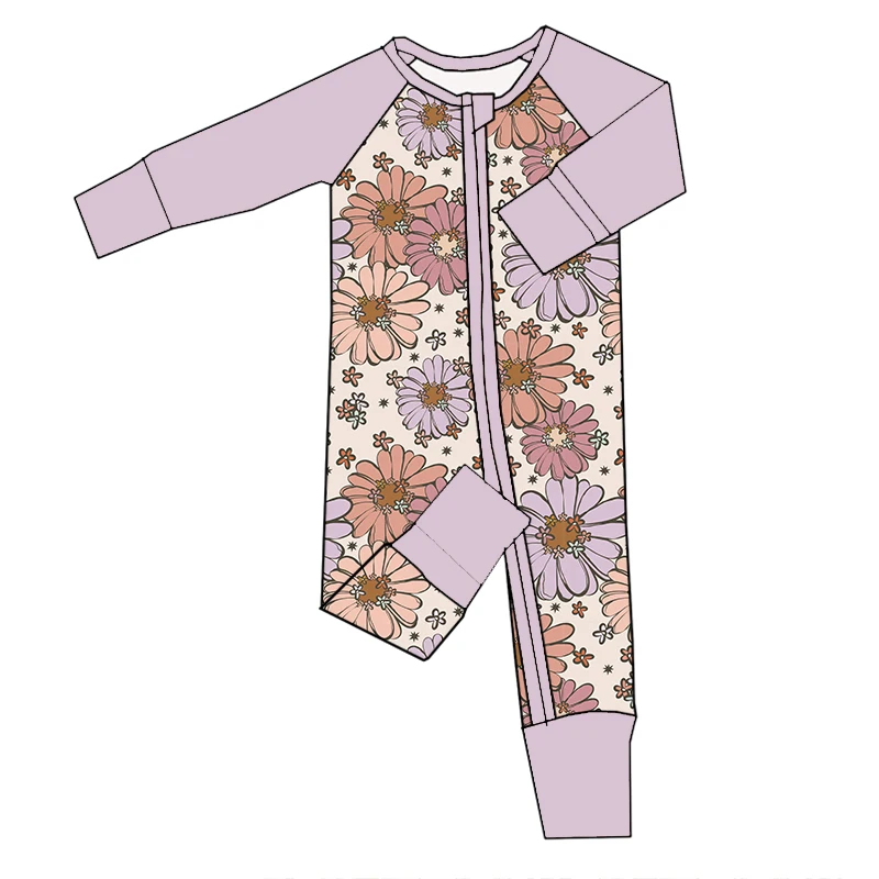 Hot Sale Valentine's Day Bamboo Fabric Long Sleeves Baby Girls Zippy Pajamas Cover Hand and Feet Romper - Image 4