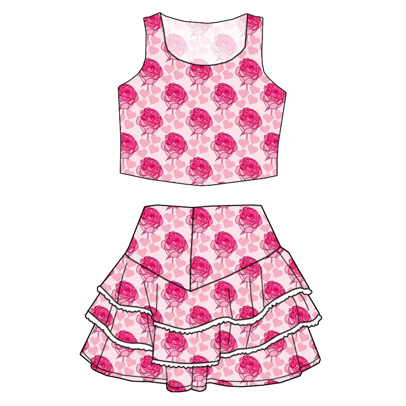 Low MOQ Summer Children's Custom-made Clothing - O-necked Top with Short Skirt and Lace Trim Design - Adorable Girls' Clothing - Image 4