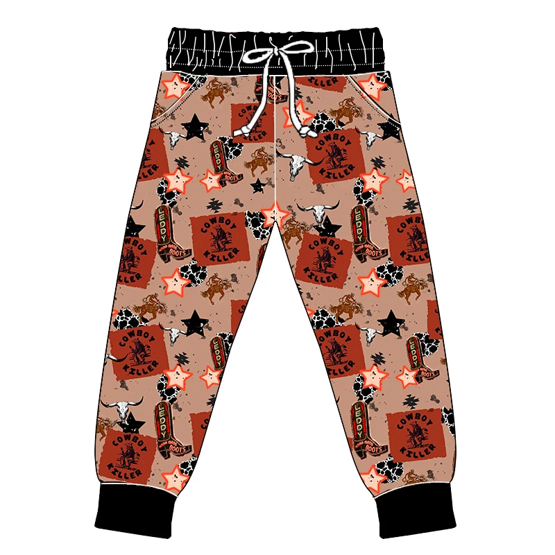 Autumn Children's Casual Sport Pants Boys Girls Western Print with Solid Pattern Soft Kids Long Pants with Custom Print Pockets - Image 6