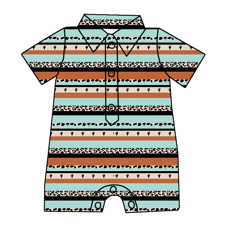 Wholesale Boys Clothing Custom Button up Romper Stylish Western Halloween Printed Toddler Boys Romper - Image 3