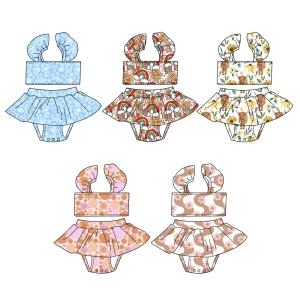 Wholesale Boutique Girl's Summer Sweet Two-piece Swimwear Custom Printing High Quality Swimdress Breathable Cute Swimsuit