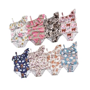 High Quality Bikini Kids Girl Swimwear Flower Prints  One Piece Swimwear Beach Clothes Children Swim Clothes