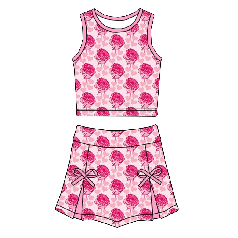 High-quality Girl's Sleeveless Round-neck Top and Short Skirt Two-piece Set with Bow Decoration for Wide Waist Girls' Outfit - Image 3
