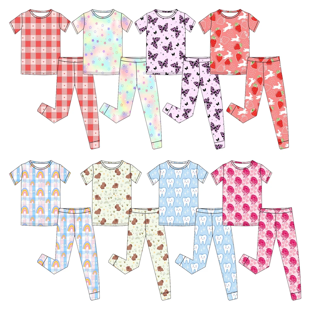 High-quality Bamboo-made Children's Sleepwear Set Short-sleeved Pants and Long Pants, Custom Patterns Children's Summer Pajamas