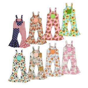 Factory High Quality Wholesale Girl Jumpsuit Small Pocket Long Pants Milk Silkfabric Custom Print Spring