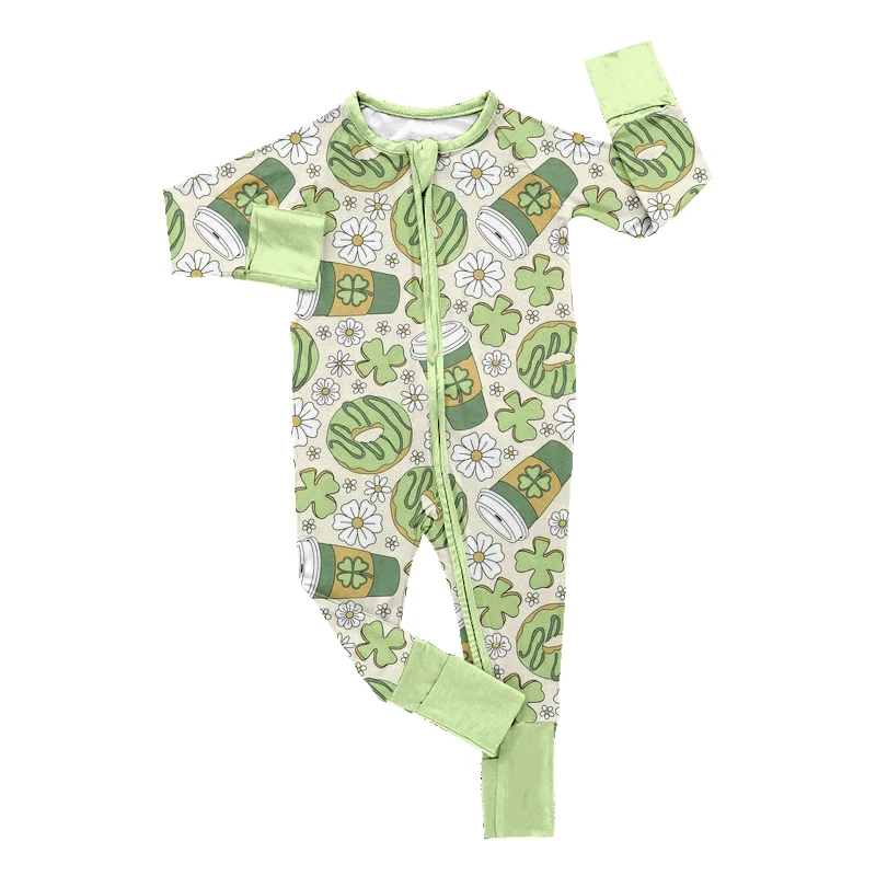 Hot Selling St. Patrick's Day Kids Clothing 95 Viscose Bamboo 5 Spandex One Piece Folded Cuffs Soft Baby Romper Pajamas - Image 4