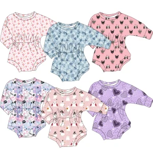 High-quality Custom-patterned Baby Long-sleeved Jumpsuit with Pleated Waist and Tight Design for Children's Casual Wear