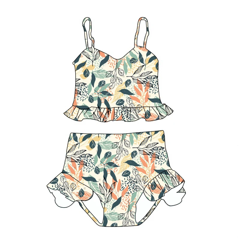 Wholesale Kids Baby Two-Piece Swim Set Custom Printing Summer Bathing Swimsuit Baby Sweet Swimwear with Ruffles - Image 5