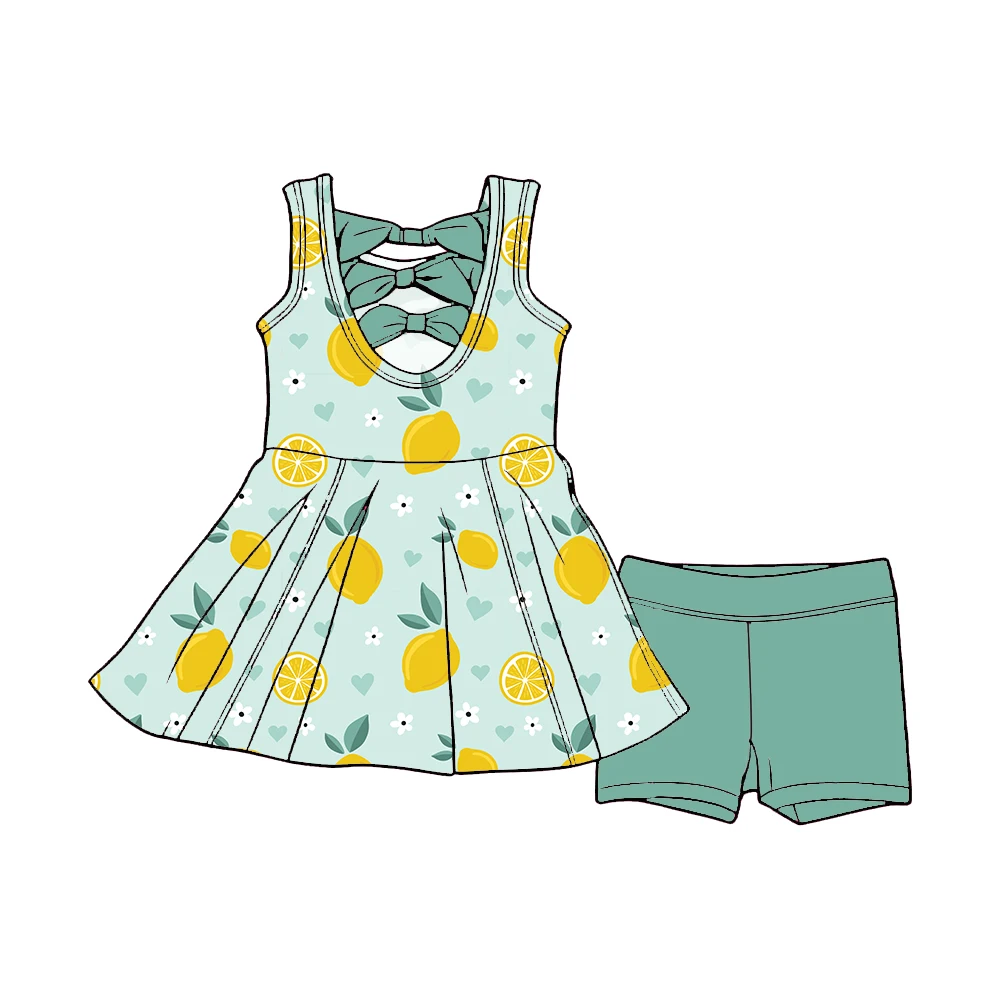 Hot Sale Summer Custom Floral Pattern Back Bows Peplum Tops with Biker Shorts Boutique Kids Girls Clothes Sets - Image 6