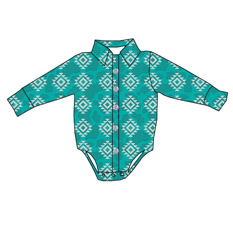 New Design Baby Rompers Long Sleeve Button up Romper Western Custom Print Toddler Boys Leotards - Image 2