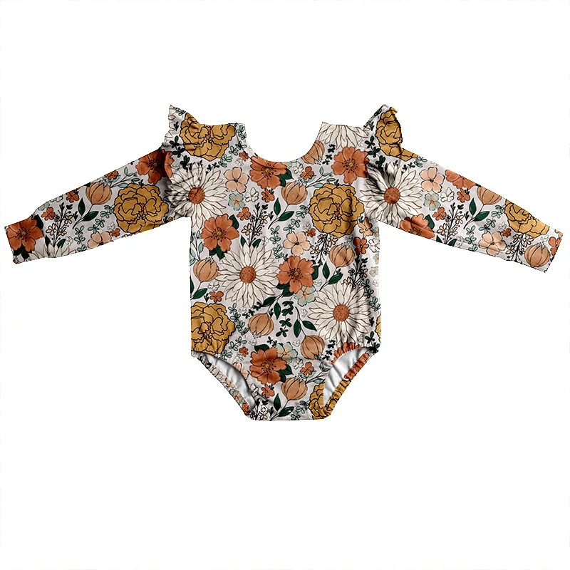 Fall Winter Long Sleeve With Ruffle Girl Leotard Milk Silk Comfortable Fabric Custom Print Newborn Baby Jumpsuit - Image 4
