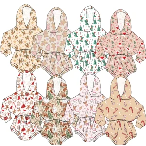 Wholesale Christmas-pattern Girl Long-sleeved One-piece Jumpsuit  with Hood and Pleated Waist Design - Cute Style  Girl Clothing