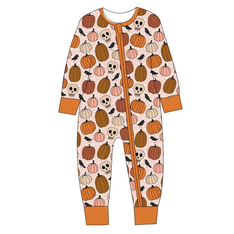 Halloween Baby Cover Your Hands and Feet Toddler Custom Pajamas Long Sleeve Romper Zip Infant Baby Clothes Jumpsuit Romper - Image 3