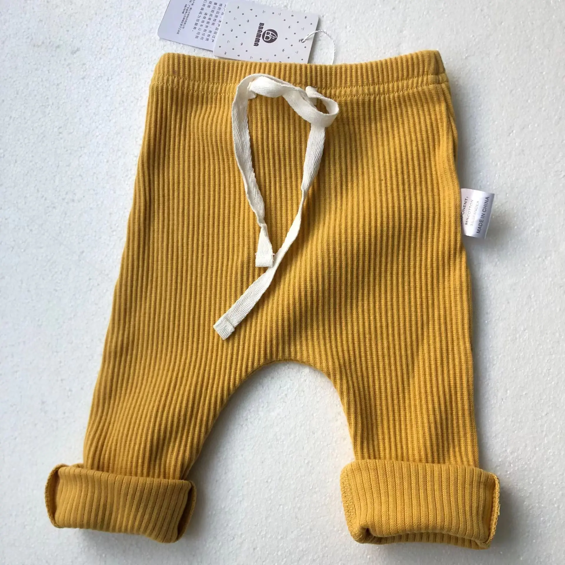 Newborn Infant Cheap Fashion Rib Knit Long Leggings Baby Custom Elastic Comfortable Trousers White String Plain Children Pants - Image 6