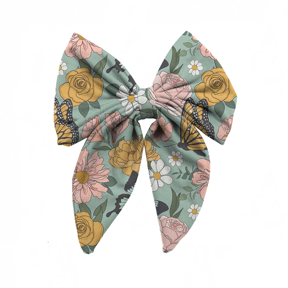 Hot Sale Custom Floral Prints Large Tails Kids Girls Hair Bow Clips Baby Girl Hairgrips Accessories - Image 5