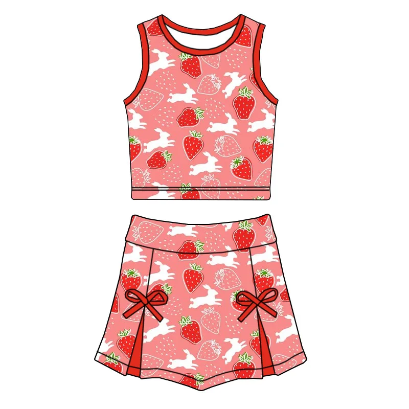 High-quality Girl's Sleeveless Round-neck Top and Short Skirt Two-piece Set with Bow Decoration for Wide Waist Girls' Outfit - Image 5