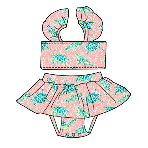 Wholesale Boutique Girl's Summer Sweet Two-piece Swimwear Custom Printing High Quality Swimdress Breathable Cute Swimsuit - Image 4