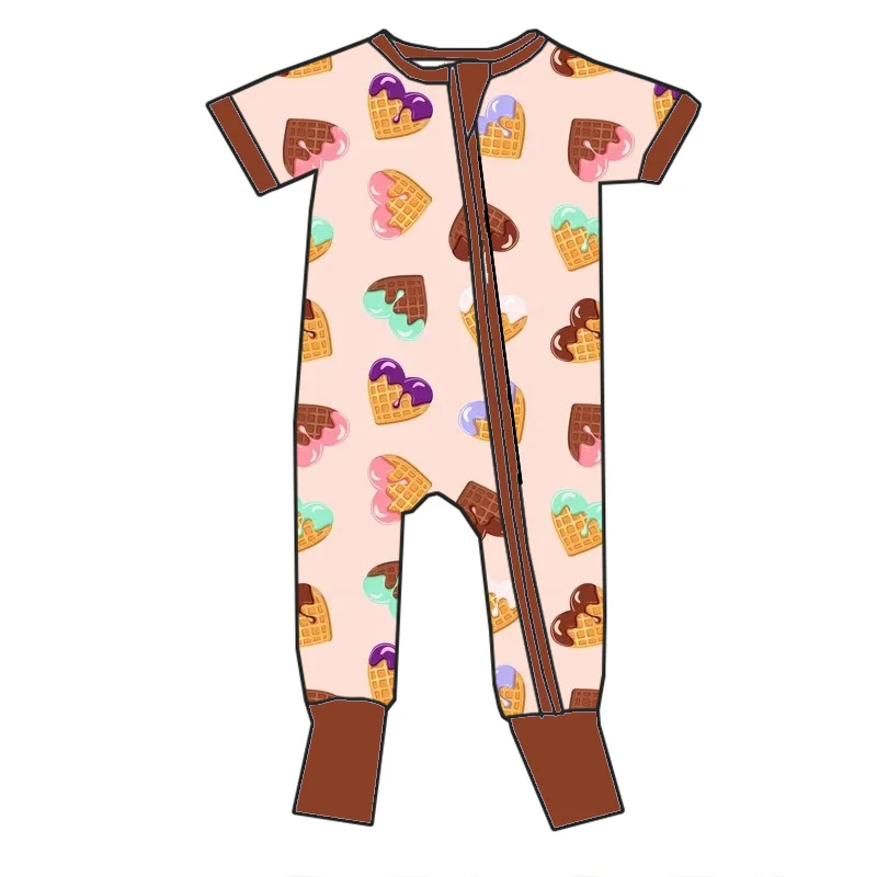 New Arrival Valentine's Day Soft Bamboo Fabric Short Sleeves Baby Girls Zippy Pajamas Romper - Image 6