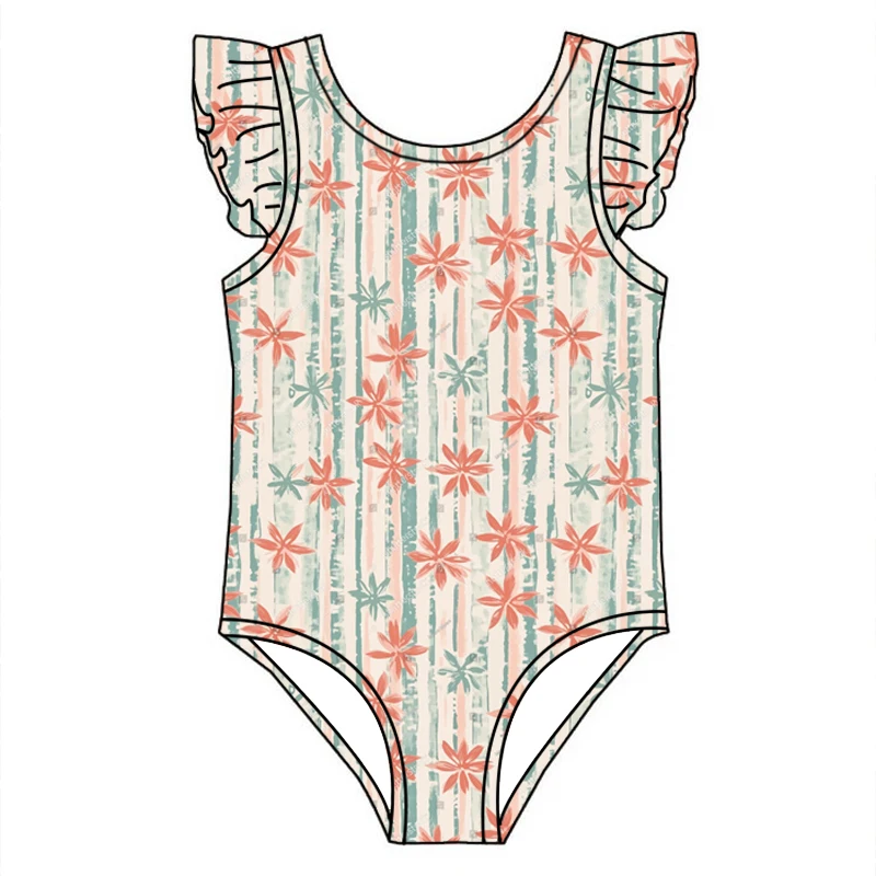 Hot Selling Kids One Piece Swimsuit Custom Floral Printing Summer Bathing Swimsuit with Ruffles - Image 5