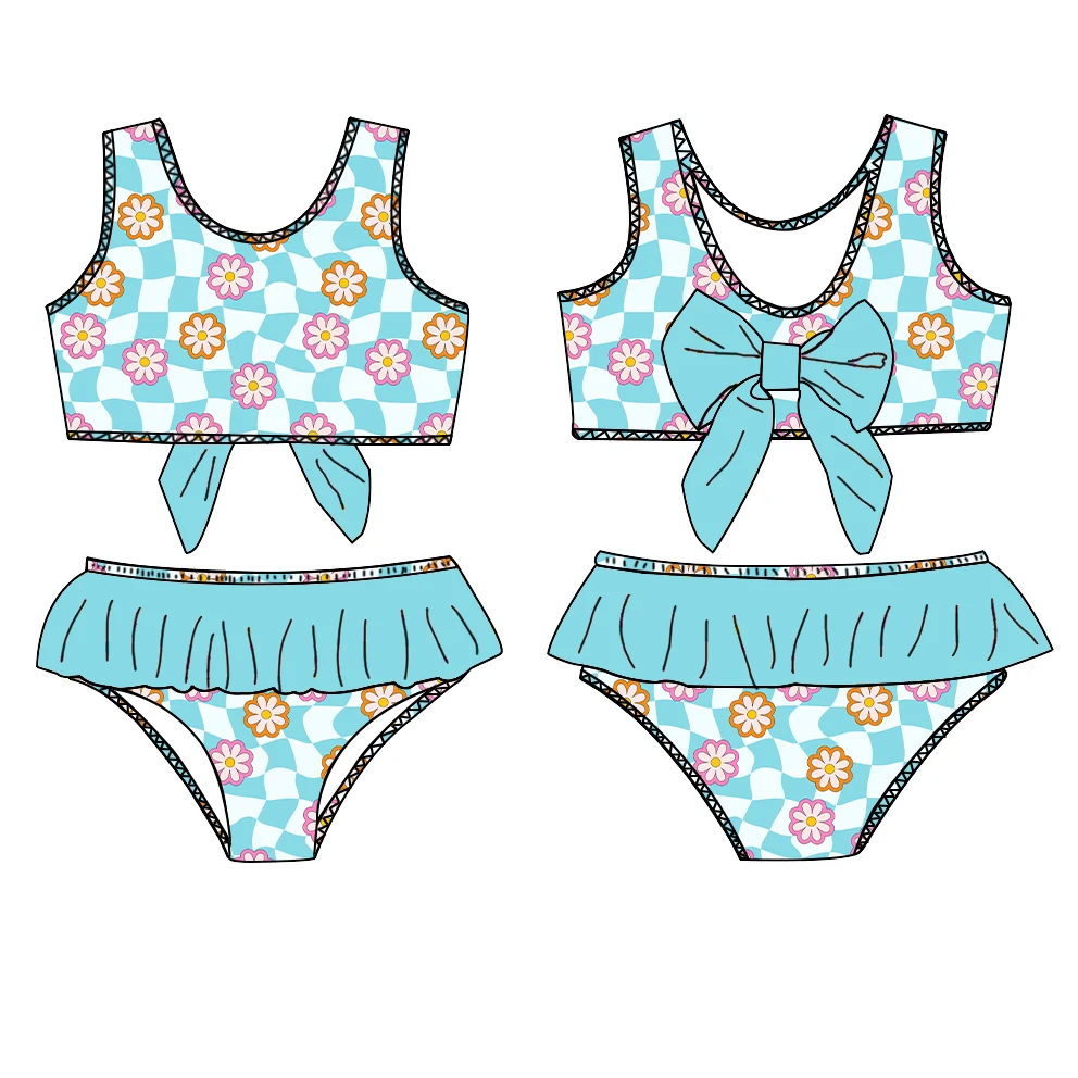 Hot Summer Sale Casual Pink Floral Print Ruffle 2pc Girls' One Pieces Swimwear Beach-friendly Baby Girl's Swimsuit - Image 3