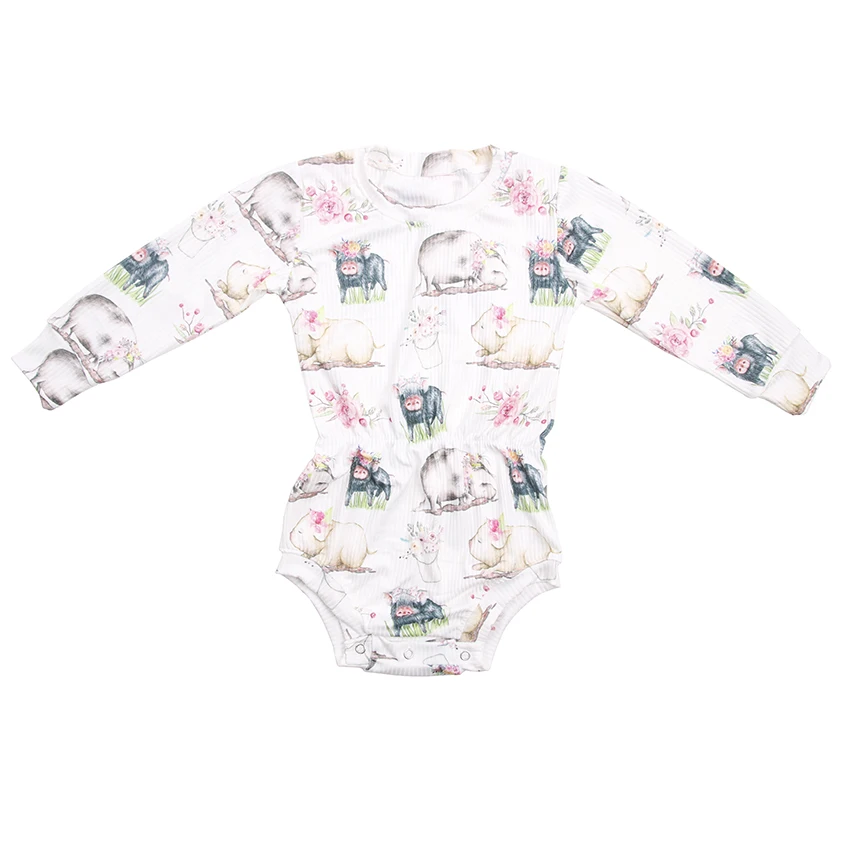 High Quality Kids Baby Printing Romper Children Long Sleeve Clothes Soft Baby Ribbed Fabric Romper - Image 3
